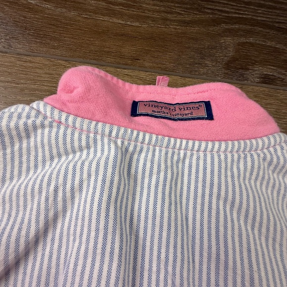 Vineyard Vines Girls Quarter-Zip Shep Shirt Pink Seersucker Sz S Preppy Cotton - Picture 11 of 13